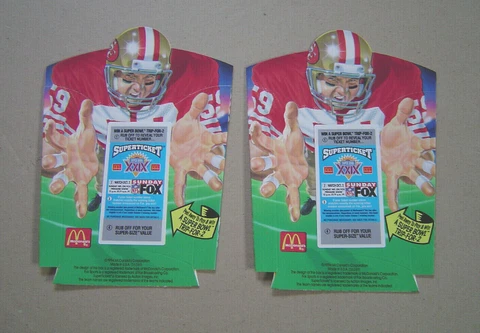 1994 McDonalds NFL 49er's French Fry Holder Super Bowl Ticket Scratch Off Lot 2 Cover