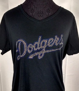 ]Women's  Los Angeles Dodgers Rhinestone Baseball V-neck T-Shirt Tee Bling Lady  - Bild 1 von 1