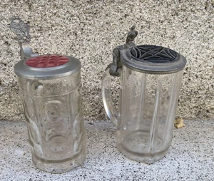 Paar Jugendstil Glas Krug tolle Deckel Glas geschliffen - Bild 1 von 4