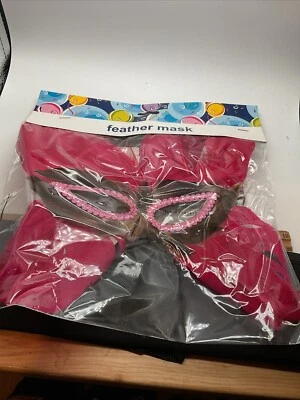 Feather Mask - Mardi Gras Masquerade Costume Party Peacock - Pink - Image 1 of 4