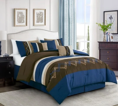 Chezmoi Collection 7-Piece Modern Stripe Embroidery Zigzag Bedding Comforter Set - Image 1 of 4