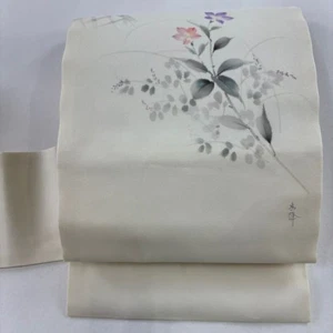 JAPANESE KIMONO BELT SUMMER NAGOYA OBI CREAM PURE SILK FF1152 - Picture 1 of 7