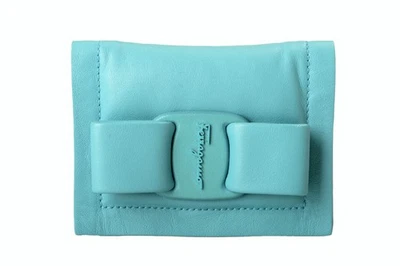 Estuche para tarjetas Salvatore Ferragamo para hombre con estampado de logotipo turquesa 100 % cuero Foto 1 de 4