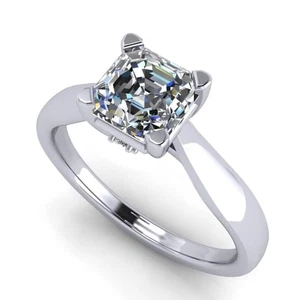 Platinum Plated Sterling Silver 2 CTW Asscher CZ Lucita Solitaire Ring - Sz 6.5 - Picture 1 of 6