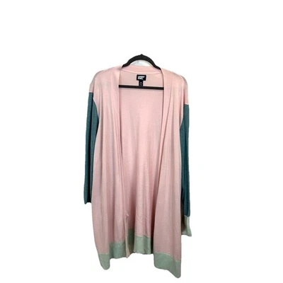 Cárdigan Lands End 3X 24W 26W Calibre Abierto Algodón Tejido Largo Bloque de Color Rosa Té Foto 1 de 4