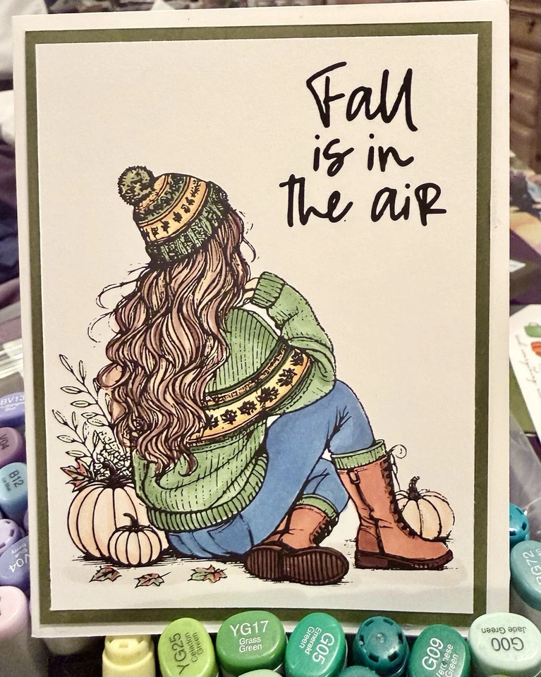 Juego de tarjetas de niña otoño calabaza agradecida estampación Foto 1 de 1