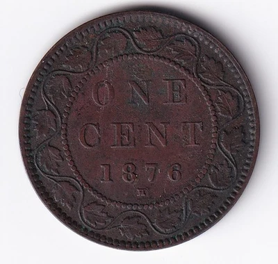Canada 1876H 1c One Copper Large Cent Queen Victoria F - Image 1 of 2