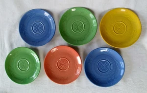 Set 6 Vintage Buffalo China 6.5" Saucers Swim Fish Koi Green Blue Salmon Yellow - Picture 1 of 20