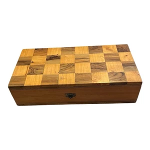 Vintage Holzkiste, Holz Aufbewahrung Schachbrett/Schachmuster 12”x6”x3” - Bild 1 von 5