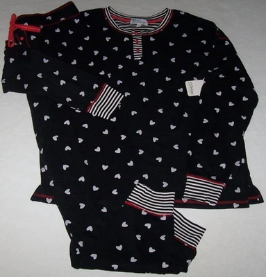 NWT PJ Salvage BLACK/IVORY HEARTS LOVE Thermal Knit Pajama/Lounge Set Women's S - Image 1 of 4