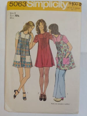 Mini Smock Dress Top 8 Simplicity 5063 Sewing Pattern Cut VTG 70s Pockets A Line - Image 1 of 4