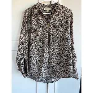 Camisa Blusa Top Mujer MICHAEL Michael Kors Estampado Leopardo Cremallera Frontal L - Imagen 1 de 5