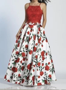 Dave & Johnny Red Floral 2 Piece Gown Dress Womens Size 9/10 - Picture 1 of 16