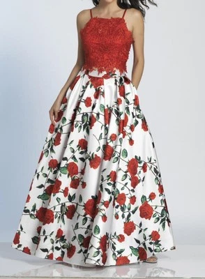Vestido Dave & Johnny Rojo Floral 2 Piezas Mujer Talla 9/10 Foto 1 de 4