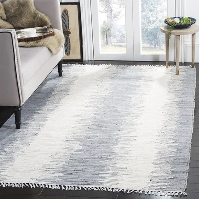 Montauk Collection Area Rug - 5' x 8', Grey, Handmade Stripe Fringe Cotton, I... - Image 1 of 4