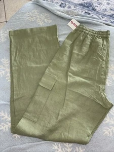 NWT Love Tree Women's Blue Linen Blend Crinkle Waist Tie Pants Size medium new - Picture 1 of 5