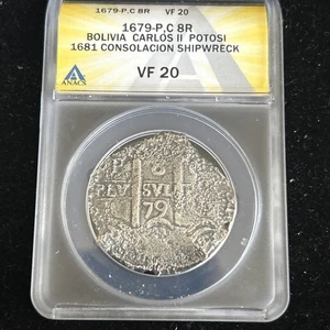 SASA 1679 Potosi Bolivia Silver 8 Reales Anacs Vf20 Consolacion Shipwreck - Picture 1 of 6
