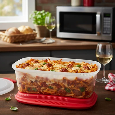 TUPPERWARE I57 PASTA-MEISTER 1,9 L ROT WEISS NUDELN AUS DER MIKROWELLE - Bild 1 von 2