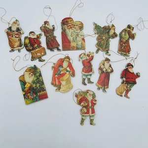 Merrimac CORP Santa Die-Cut Cardboard Christmas Ornaments Set of 12 1977 - Picture 1 of 5