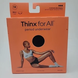 Thinx For All Frauen Menstruation Periode Unterwäsche Bikini 1X mäßig saugfähig schwarz - Bild 1 von 2