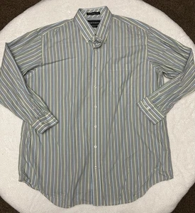 Camisa de vestir Paul Fredrick para hombre 17,5-33 gris con rayas azules y verdes calce clásico - Imagen 1 de 13