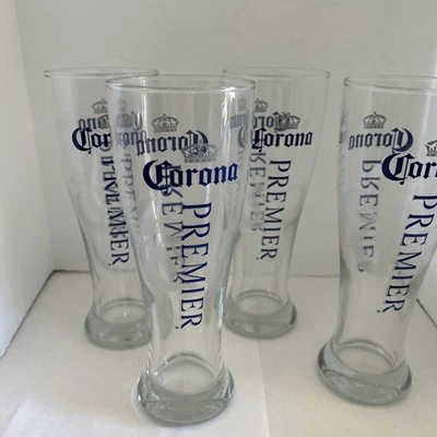 Corona Premier 8” Alto Vidrio Pilsner Grabado Juego de 4 Nuevo Foto 1 de 4