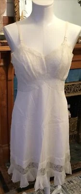 De Colección Aristocraft Blanco Nylon Camisón Slip Encaje Glam Core Retro EE. UU. Foto 1 de 4