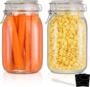 2 pcs Food Storage Canister 48Oz Glass Jars Clamp Airtight Lids Silicone Gaskets - Picture 1 of 12