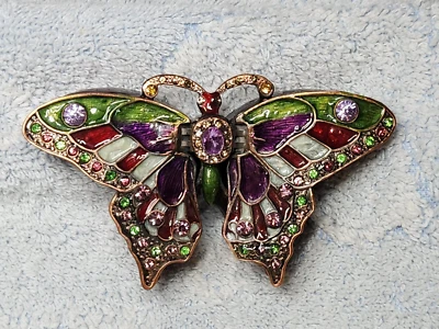 Caja de baratija con bisagras de 4" con mariposa de metal con joyas púrpura/verde esmalte Ciel Foto 1 de 4