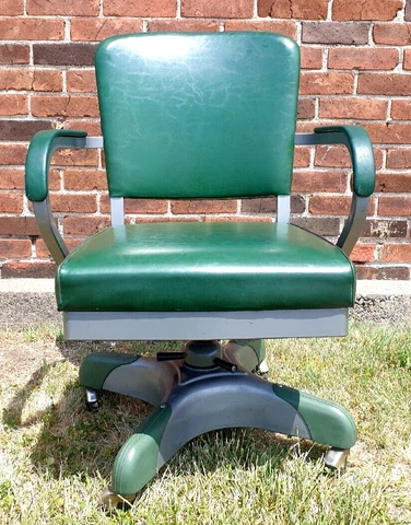 1960s HARTER Tanker Swivel Office Desk Chair w/Arm Rests Green Vinyl Sturgis MI Cover
