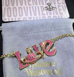 RARE Vivienne Westwood LOVE Hot Pink Punk Style Gold Tone Necklace New in box - Picture 1 of 4