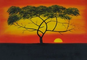 Árbol de acacia 24x36 al atardecer África pintura al óleo naturalismo paisaje - Imagen 1 de 1