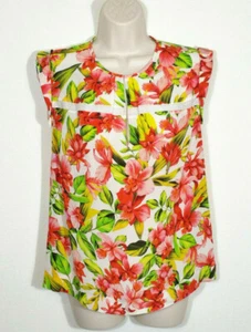 J. Top blusa donna Crew Collection taglia 00 floreale 100% seta spacco girocollo NUOVO - Foto 1 di 8