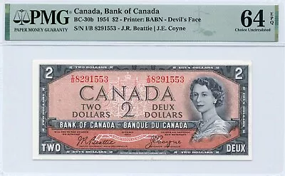 1954 $2 DEVIL'S FACE - Bank of Canada, BC-30b - PMG Choice UNC 64 EPQ, Rare I/B - Image 1 of 2