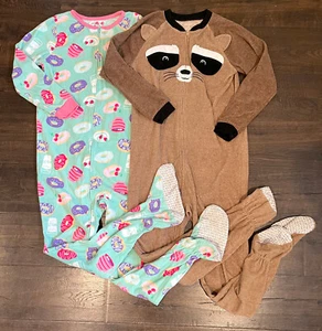 Girls Carter's Doughtnut Raccoon One Piece Long Sleeve Fleece Pajamas Lot 10 EUC - Picture 1 of 4