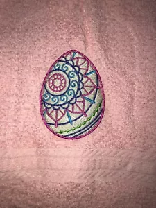 Embroidered Light Pink Bathroom Hand Towel Colorful Easter Egg Mandala Pattern - Picture 1 of 4