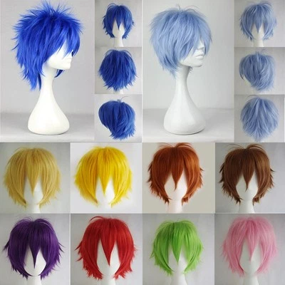 Peluca de pelo corto liso multicolor para hombres y niños fiesta de anime disfraces pelucas completas para mujeres Foto 1 de 4