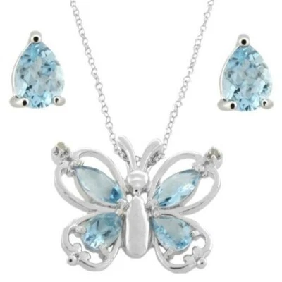 Butterfly Pendant Simulated Topaz Earrings Set Sterling Silver Mother's Day - Image 1 of 2