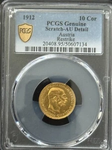 1912 Austria $10 Corona Gold Côn PCGS AU55 Retrike - Picture 1 of 2