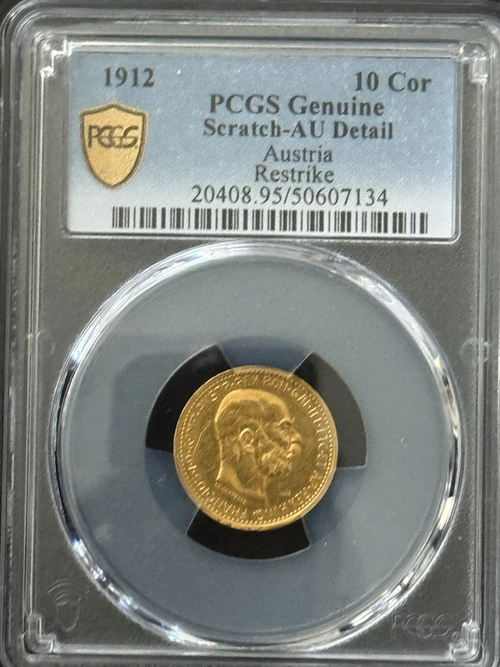 1912 Austria $10 Corona Gold Côn PCGS AU55 Retrike - Image 1 of 2