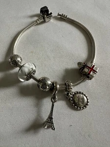 Pulsera Pandora Serpiente Cadena - Con 6 Dijes Ale S925 Torre Eiffel, Vidrio, Estrella. - Imagen 1 de 16