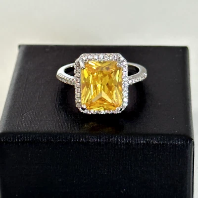 Anillo de mujer amarillo canario y circonita cúbica circonita cúbica plateado talla 7 Foto 1 de 4