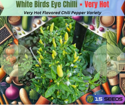 White Birds Eye Chilli Very Hot Flavored Chili Pepper Variety 10 Seeds - Image 1 of 4