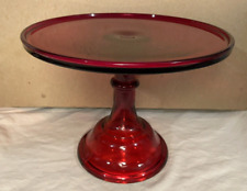 VINTAGE MOSSER RUBY RED GLASS CAKESTAND MID CENTURY 8" TALL MINT