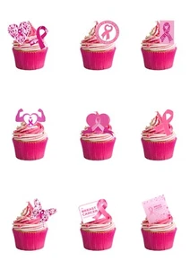 Cake Toppers Breast Cancer Awareness 30 Stand Up Edible Wafer Paper Decorations - Picture 1 of 9
