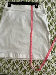 Talbots White Denim A Line Skirt Size 8P Side Zip - Picture 1 of 6