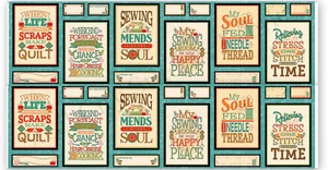 Sewing Mends The Soul Sew Quilt Theme Cotton Fabric Quilting Treasures 24" Panel - Picture 1 of 1