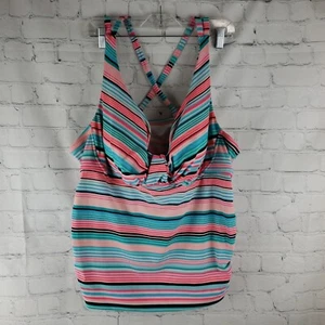 Costume da bagno donna Catalina taglia 3X Tankini rosa verde menta a righe - Foto 1 di 7
