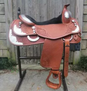 Western Show Sattel 16" auf Öko Leder Büffelle Kastanie mit Trommel gefärbt - Bild 1 von 6