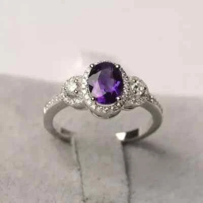 Women's Wedding Gift Ring 14K White Gold Plated 2.10Ct Oval Lab-Created Amethyst - Image 1 of 4